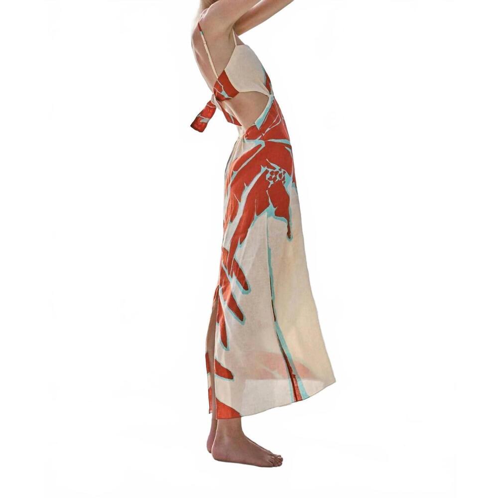 NEW JOHANNA ORTIZ tactile winds ankle midi dress in ecru rust blue - Picture 2 of 4